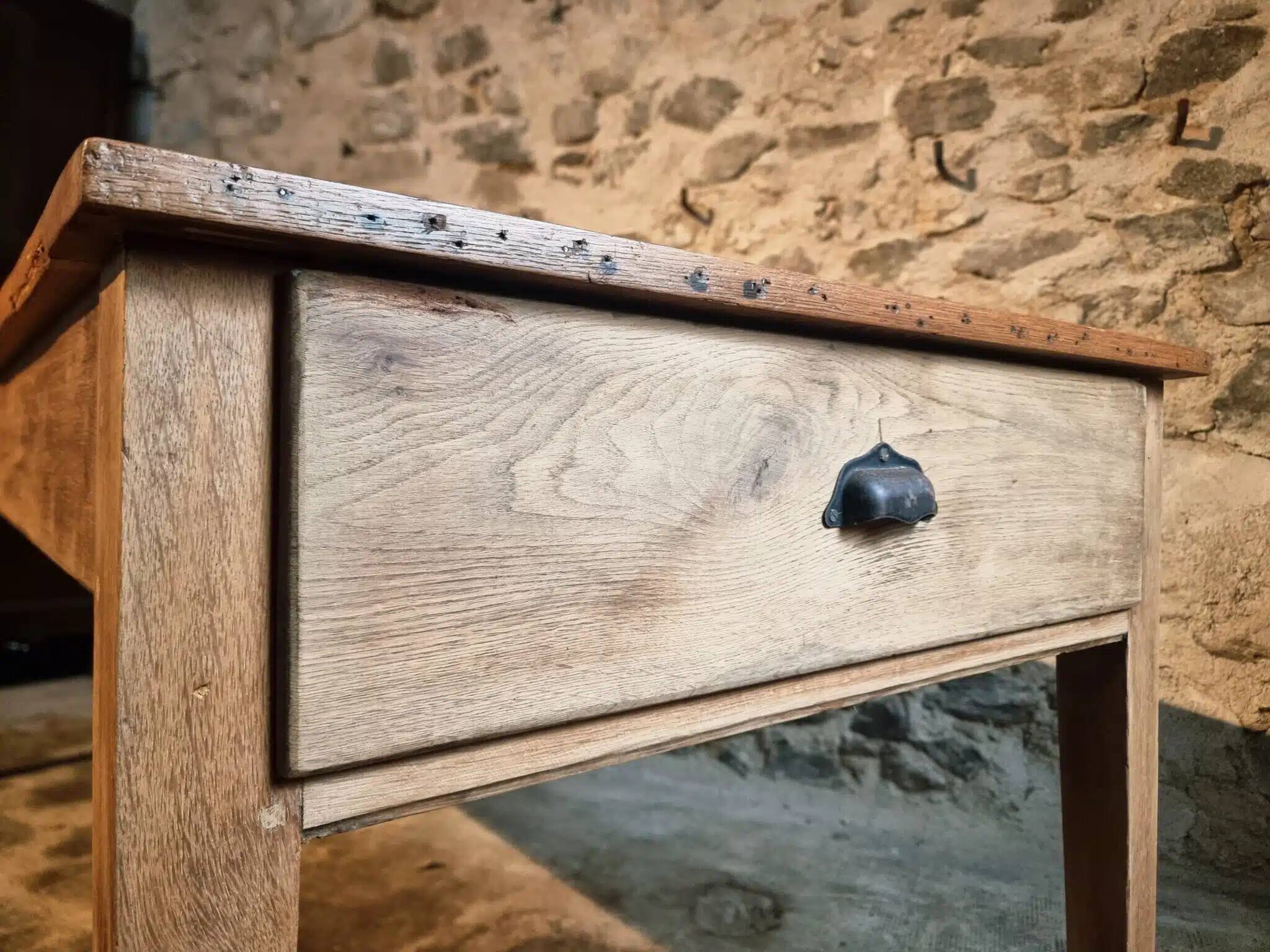 Antique French farmhouse dining table in oak and pine, circa 1900