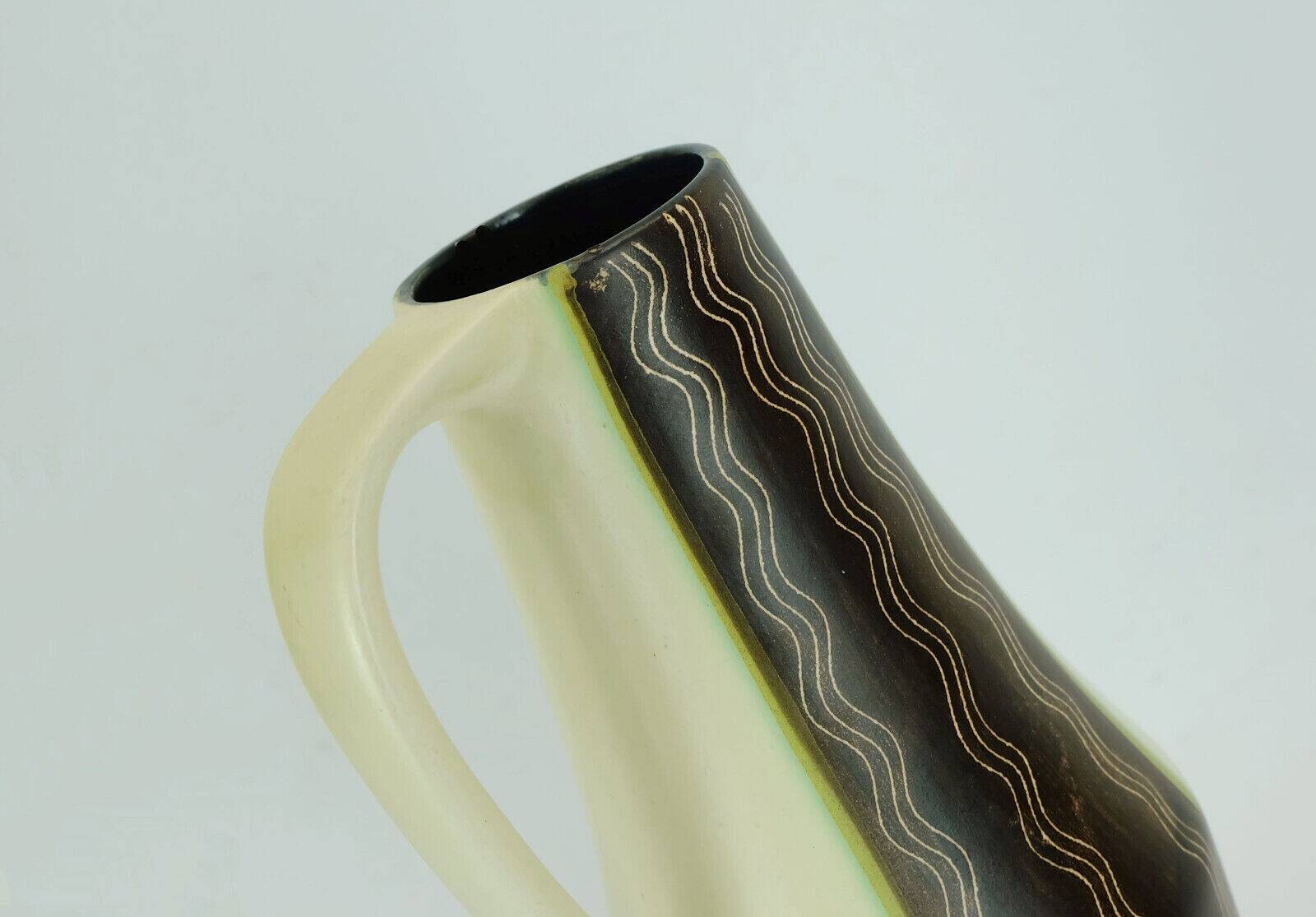 Mid century ceramic vase jug vase model no. 232 beige green brown wave pattern 1950s