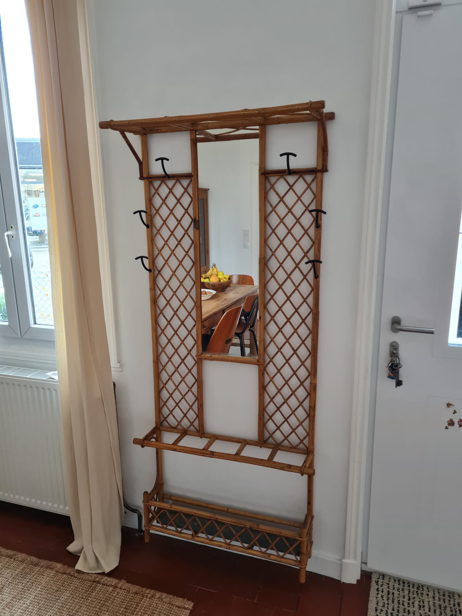 Rattan wall coat rack year 50s