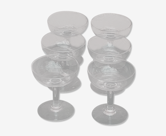 6 coupes à champagne en verre transparent vintage