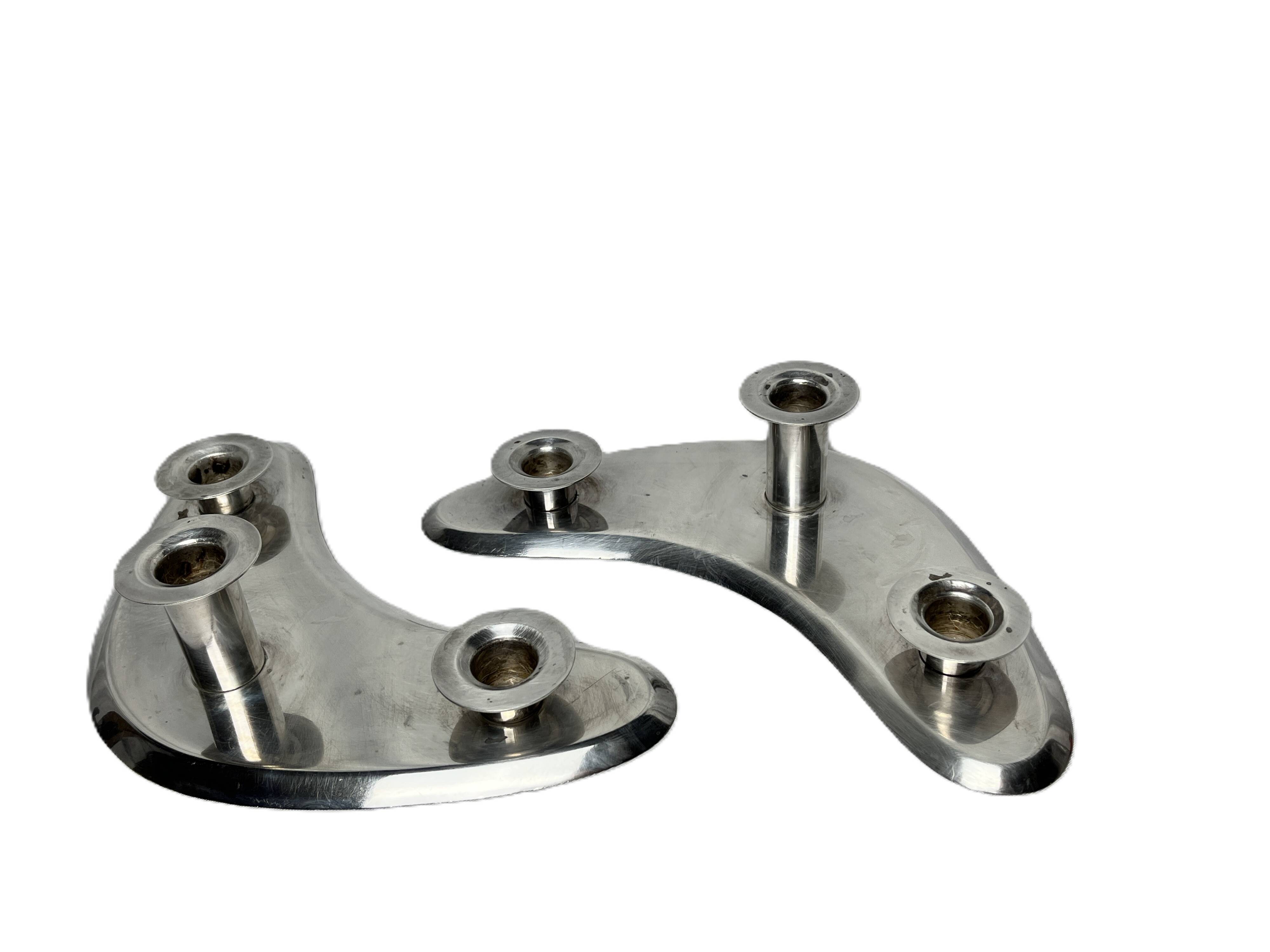 Ercuis, pair of 20th century silver-plated boomerang candlesticks