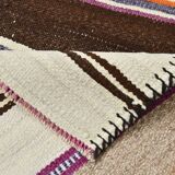 2x11 Brown & Cream Vintage Kilim Runner Rug, 75x337Cm
