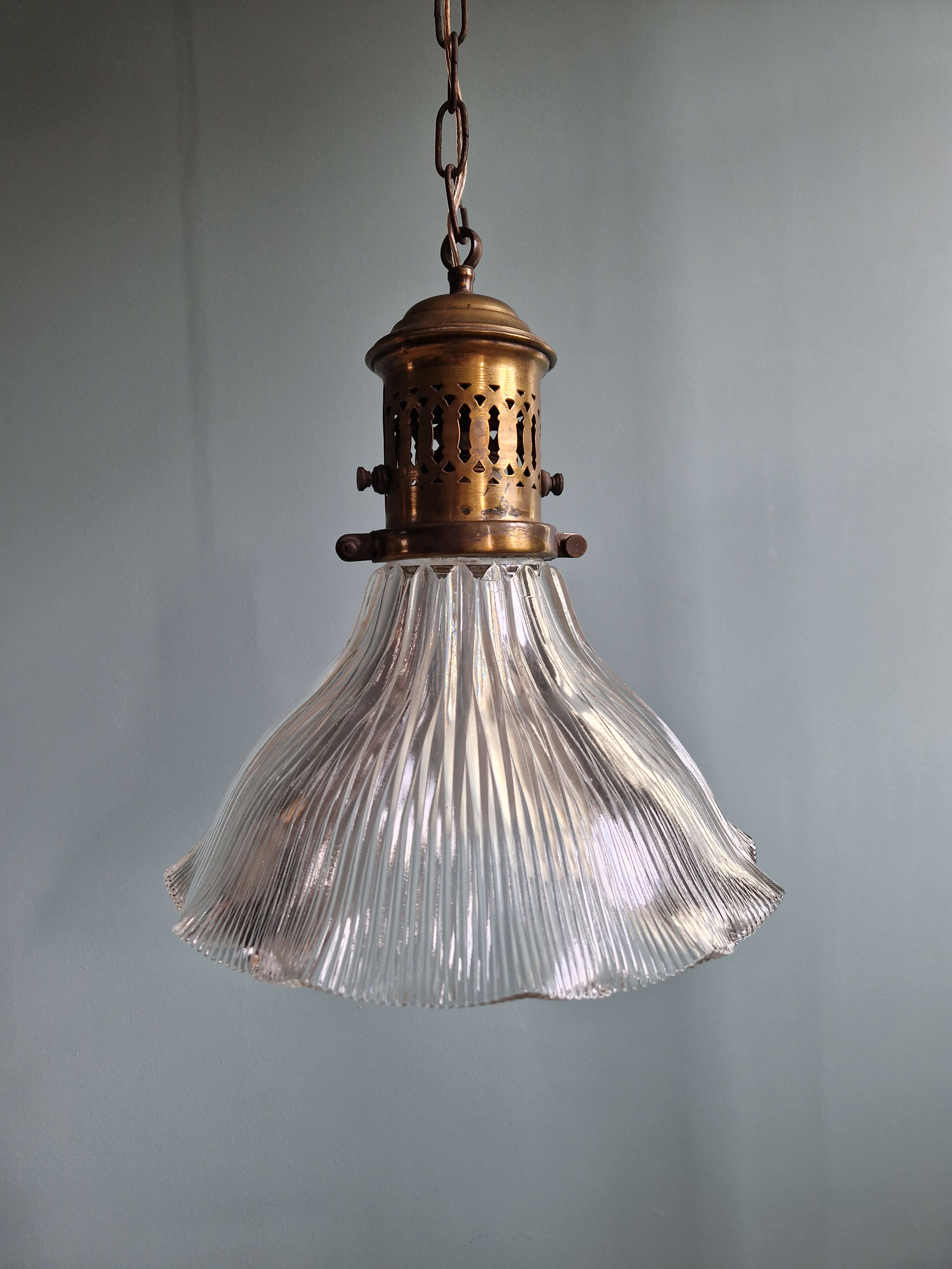 Pair of Holophane wall lamps in grooved glass, 1920s-30s