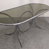 Chrome metal and smoked glass dining table, Italy circa 1970.
