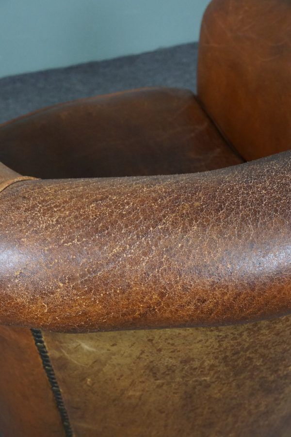 Fauteuil club en cuir de mouton robuste