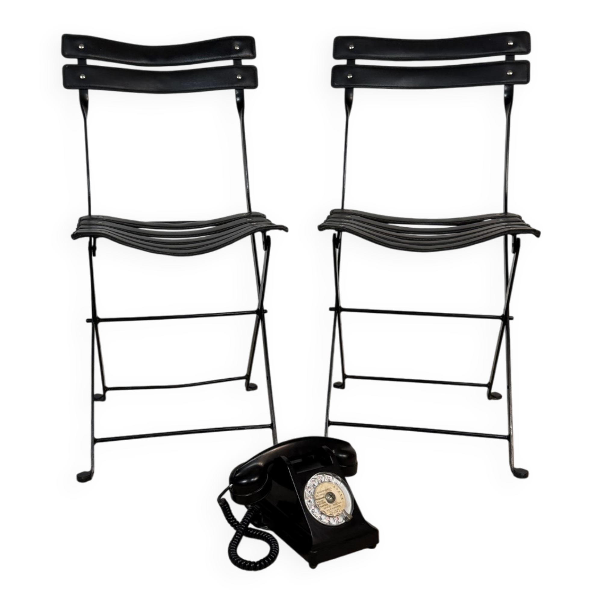 Pair of Celestina chairs by Marco Zanuso for Zanotta in black leather.