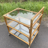 Table bar roulante bambou rotin cuir vintage design