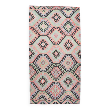 Tapis Kilim Vintage Pastel Fait Main, Motifs Géométriques Turcs, 175x336 Cm