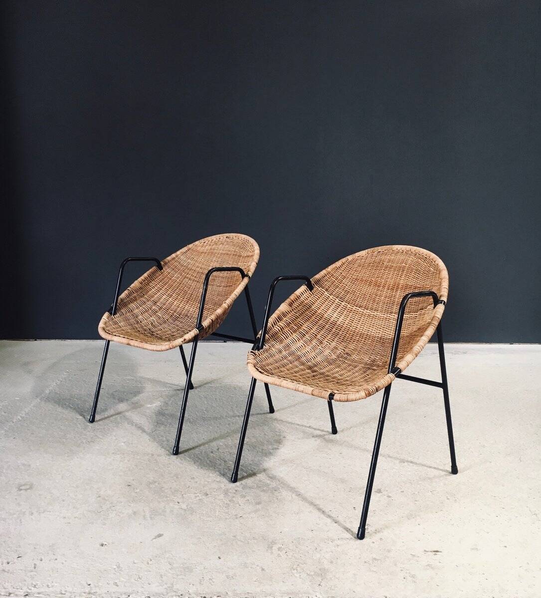 Mid-Century Modern Rattan Armchairs, France, 1950s, Set of 2