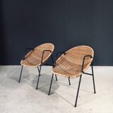 Mid-Century Modern Rattan Armchairs, France, 1950s, Set of 2