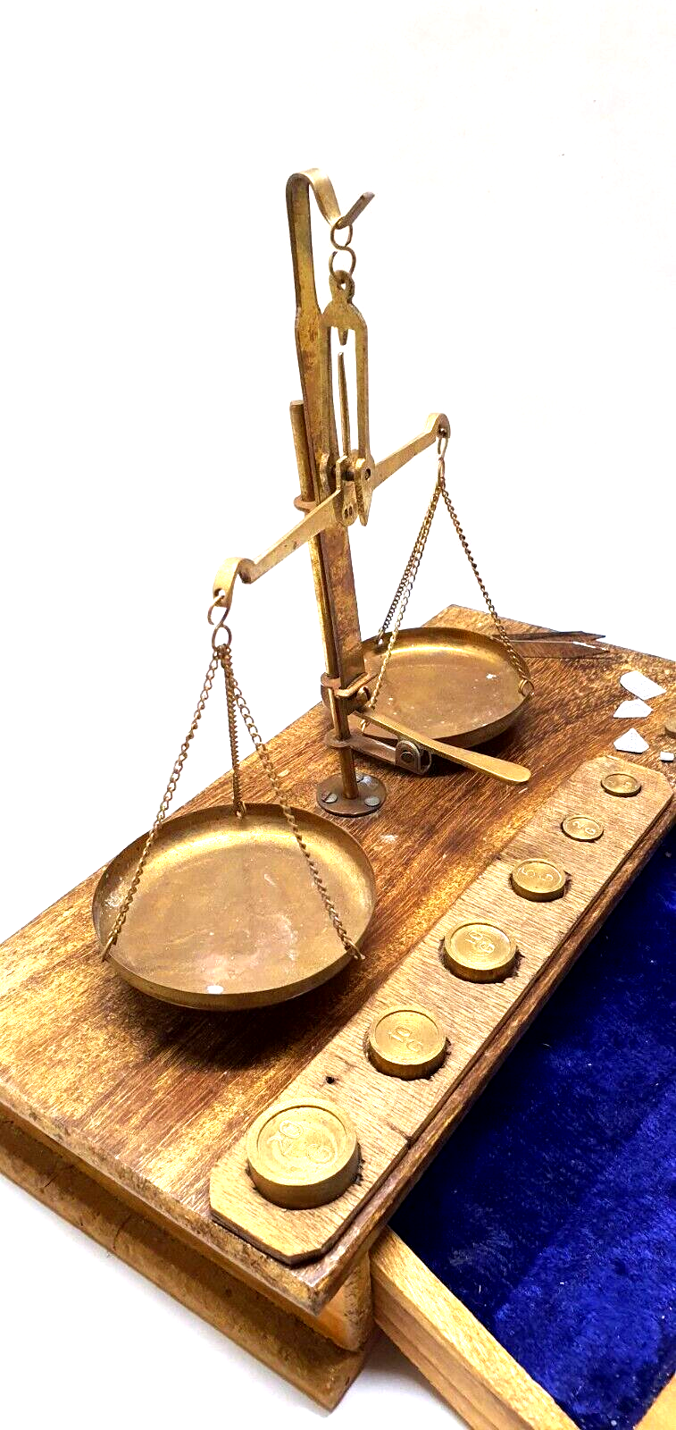 Trebuchet scale complete travel in jeweler box ... Brass wood