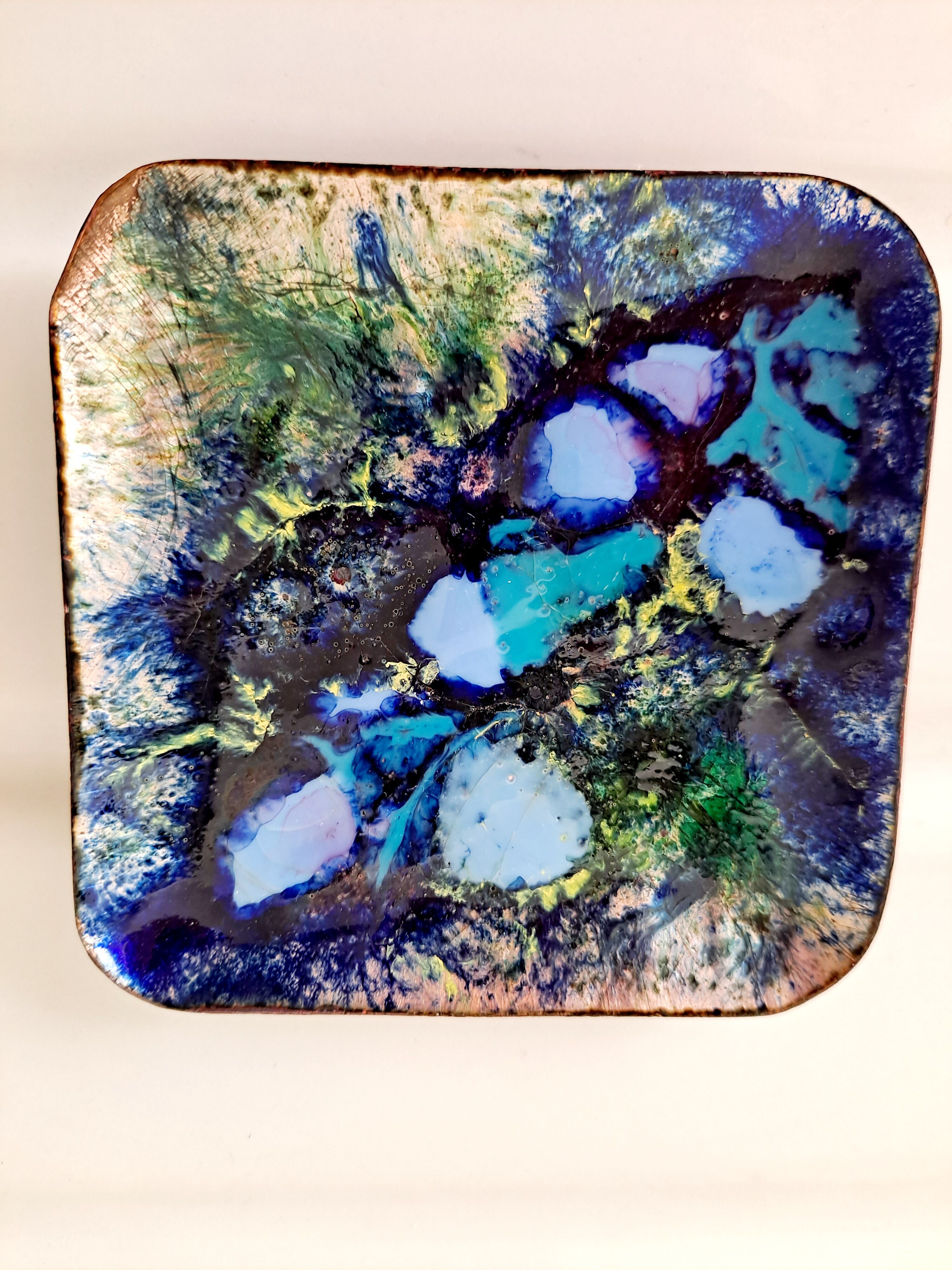 Empty blue enamel pocket