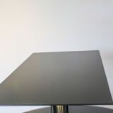 Coffee table in black glass lacquered brass and iron, Italy 50s