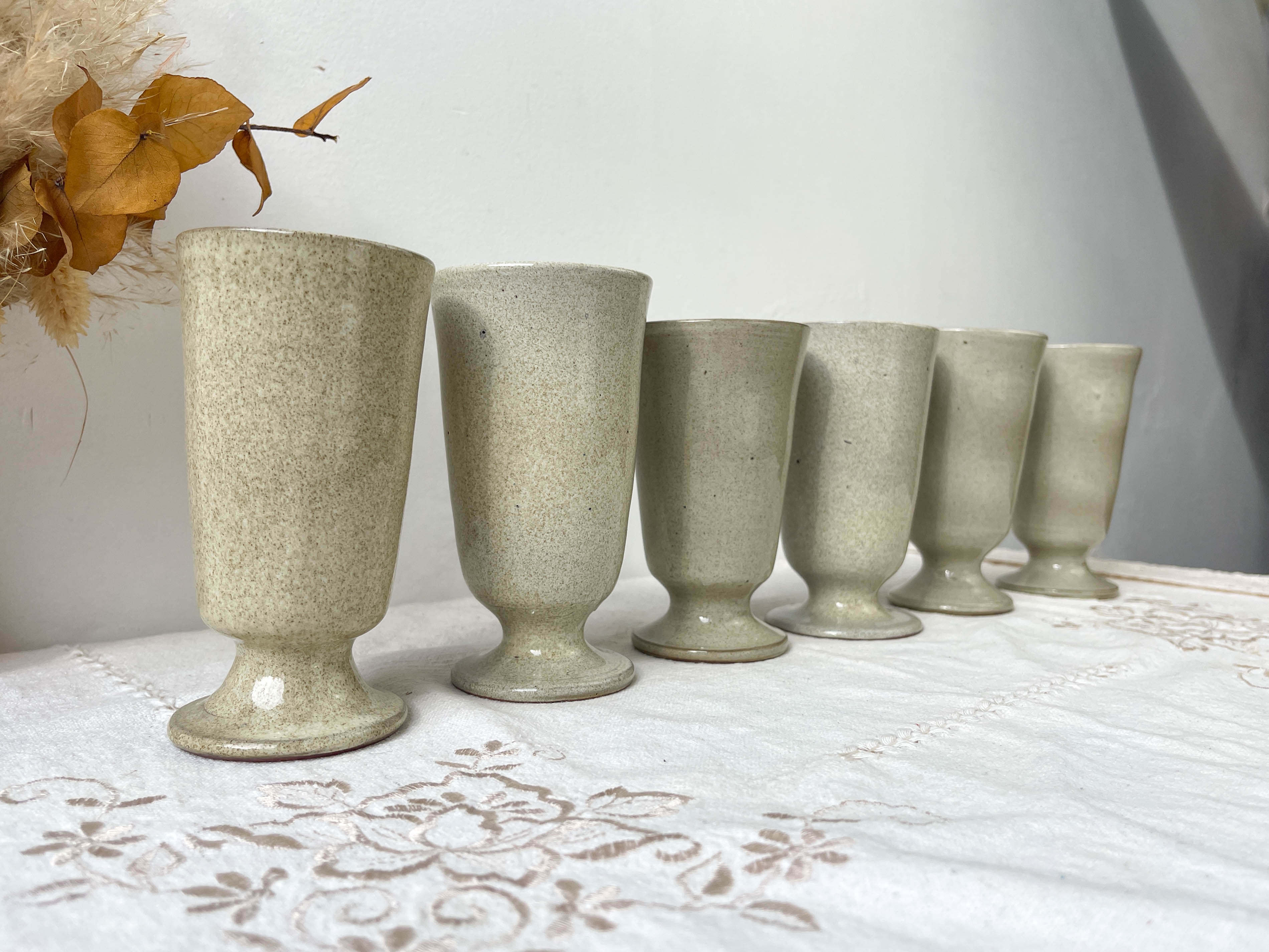 6 mazagrans in vintage speckled stoneware