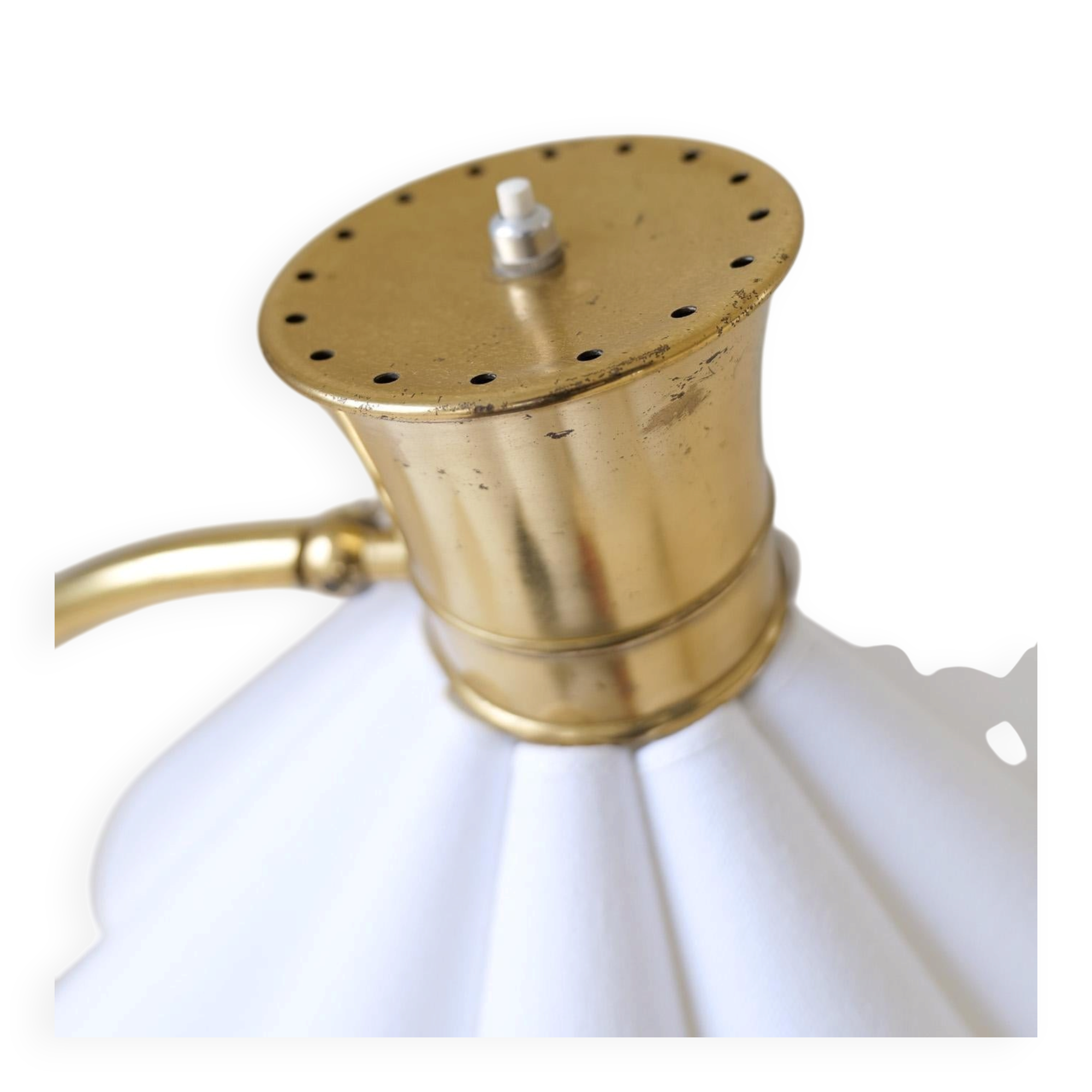 Curved mid-century floor lamp in brass and stone