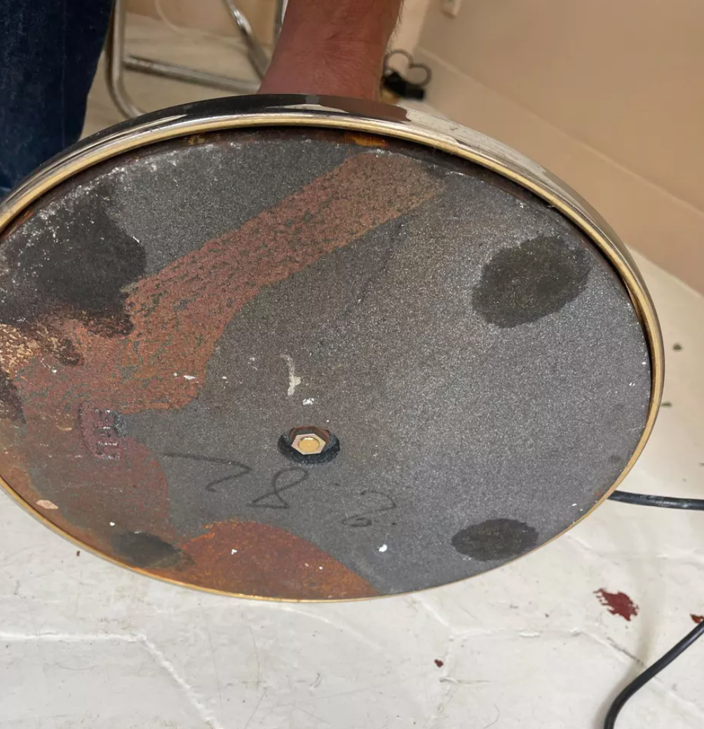 Vintage modernist floor lamp Saint Germain Lumière, brass, France 1980