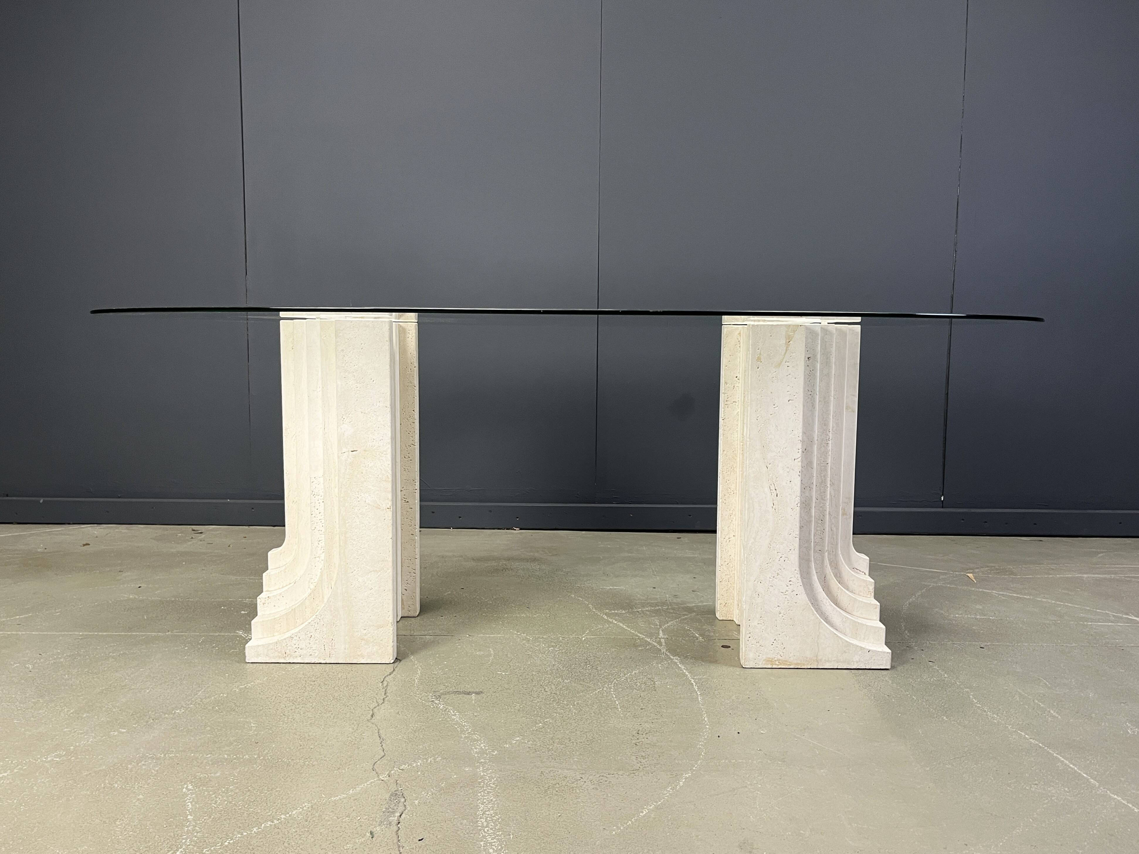 Vintage travertine Carlo Scarpa style dining table, 1970s