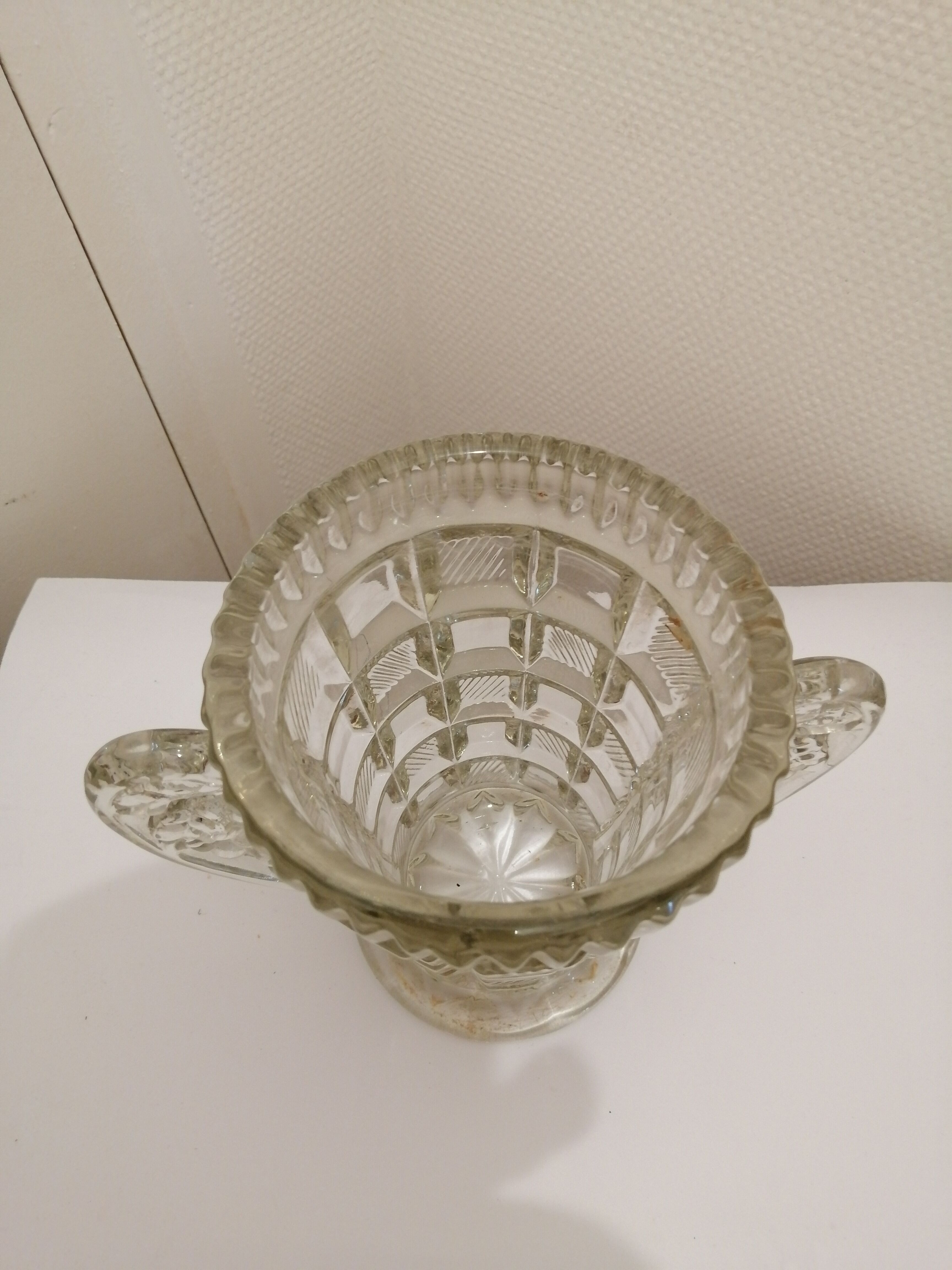 Press glass vase with transparent ears