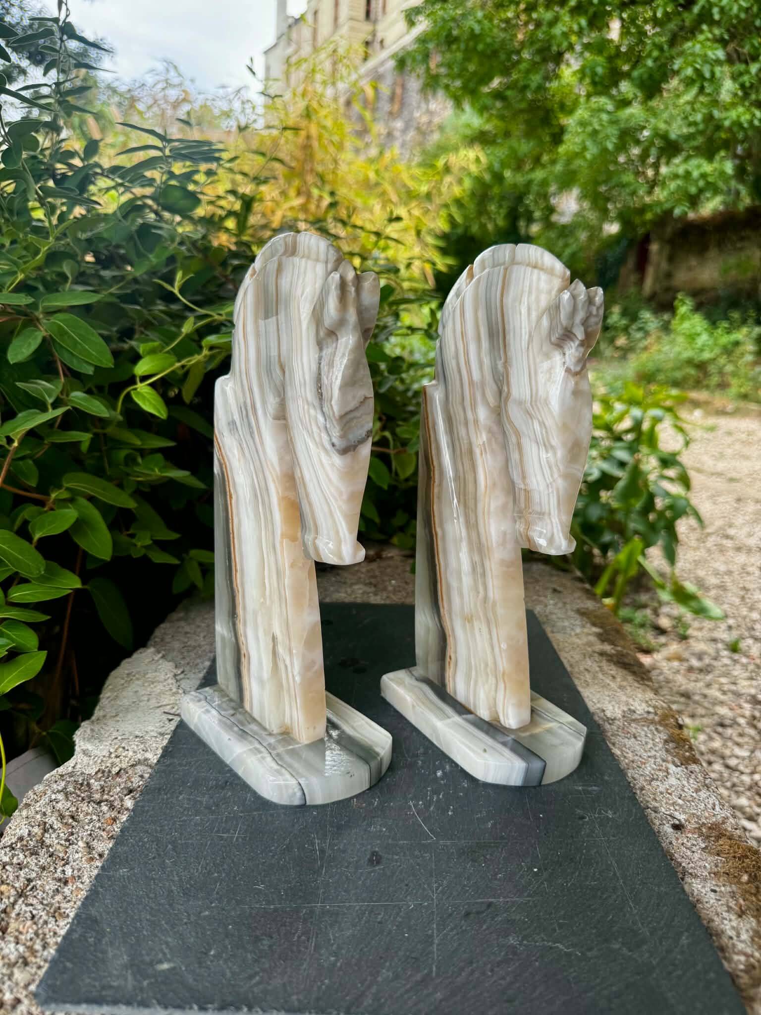 Pair of onyx bookends horse 1960s Italy vintage