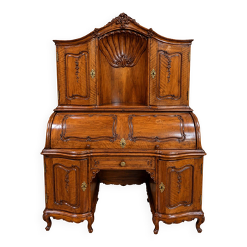 cylinder desk in carved walnut – Louis XV period – 18th century
