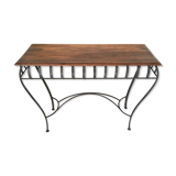 Chestnut console and wrought iron