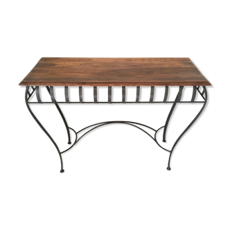 Chestnut console and wrought iron