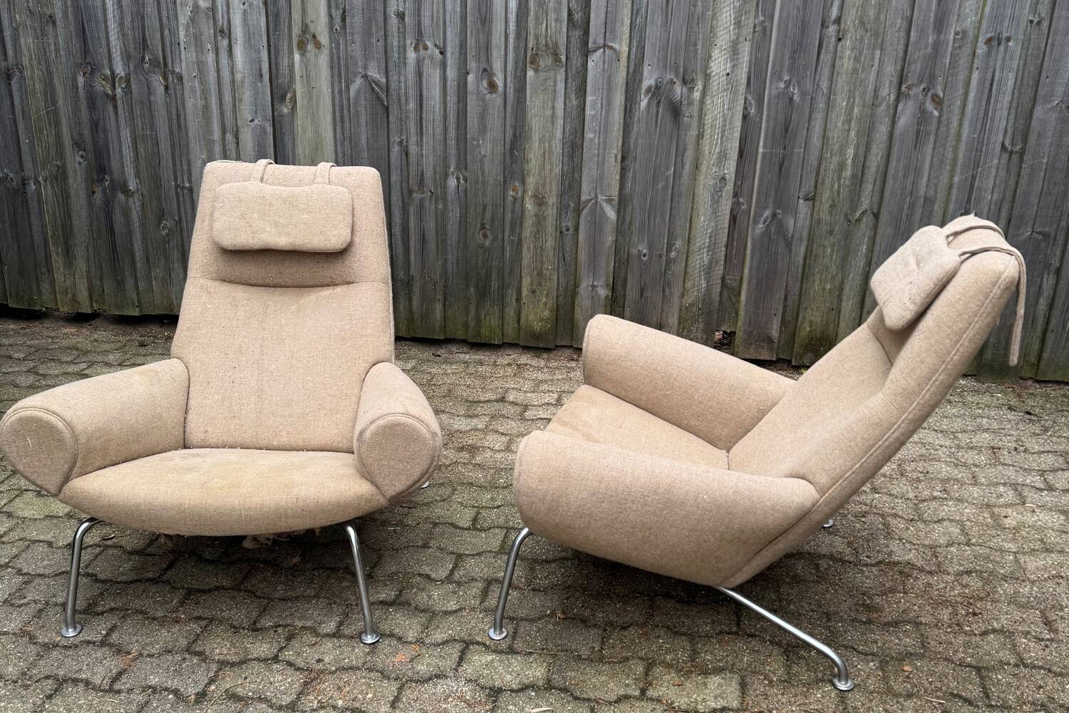 Early Pair Hans Wegner Queen Chairs by Johannes Hansen c.1960 / New Upholst