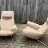 Early Pair Hans Wegner Queen Chairs by Johannes Hansen c.1960 / New Upholst