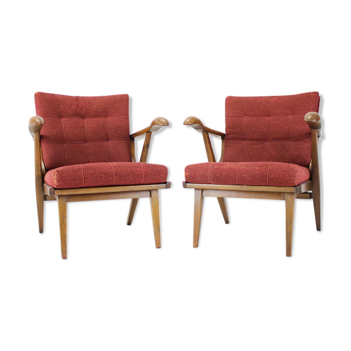1960s pair of oak armchairs, czechoslovakia