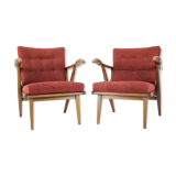 1960s pair of oak armchairs, czechoslovakia