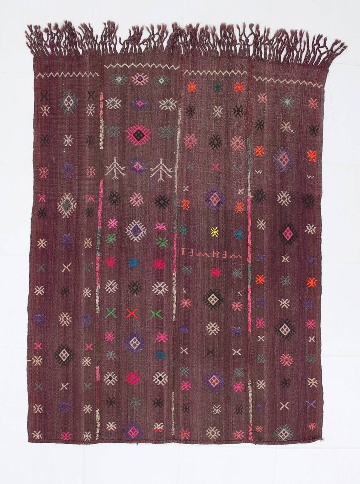 Burgundy Art Deco Vintage Kilim Rug, 118x124Cm