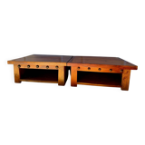 Pair of solid wood coffee tables – rustic / wabi-sabi style (1950-198)