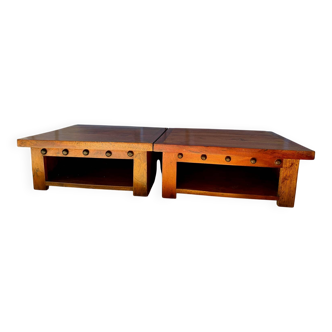 Pair of solid wood coffee tables – rustic / wabi-sabi style (1950-198)