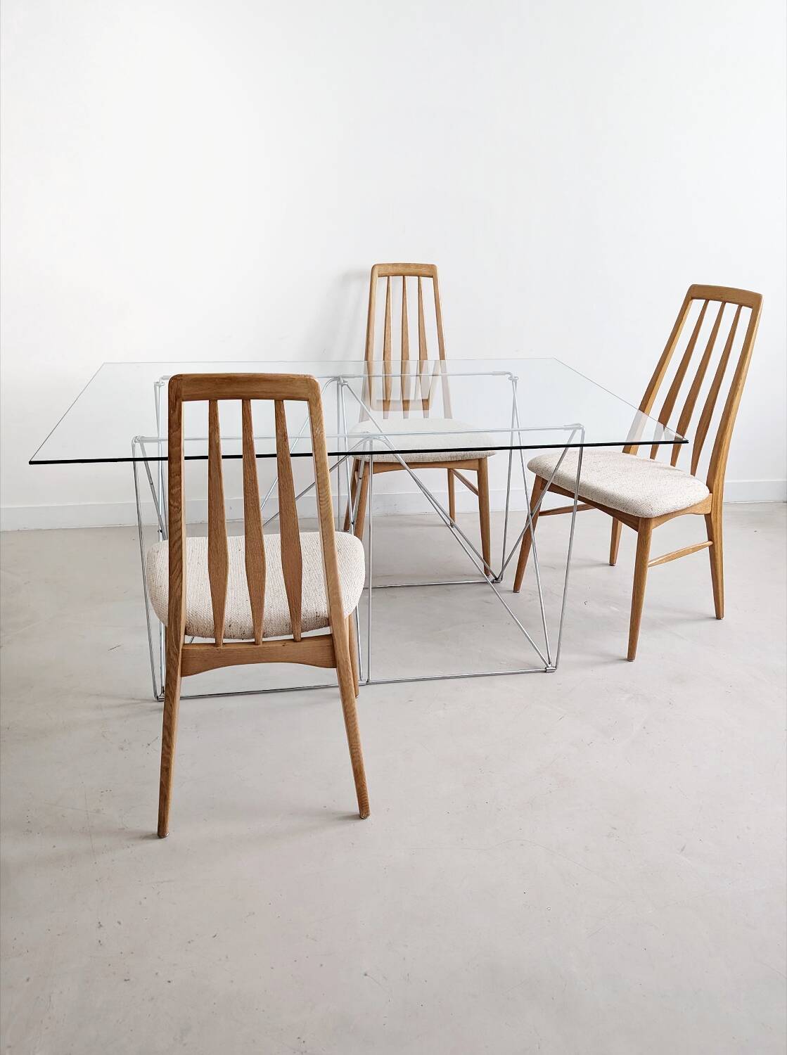 Folding steel and glass dining table by Max Sauze 1970s