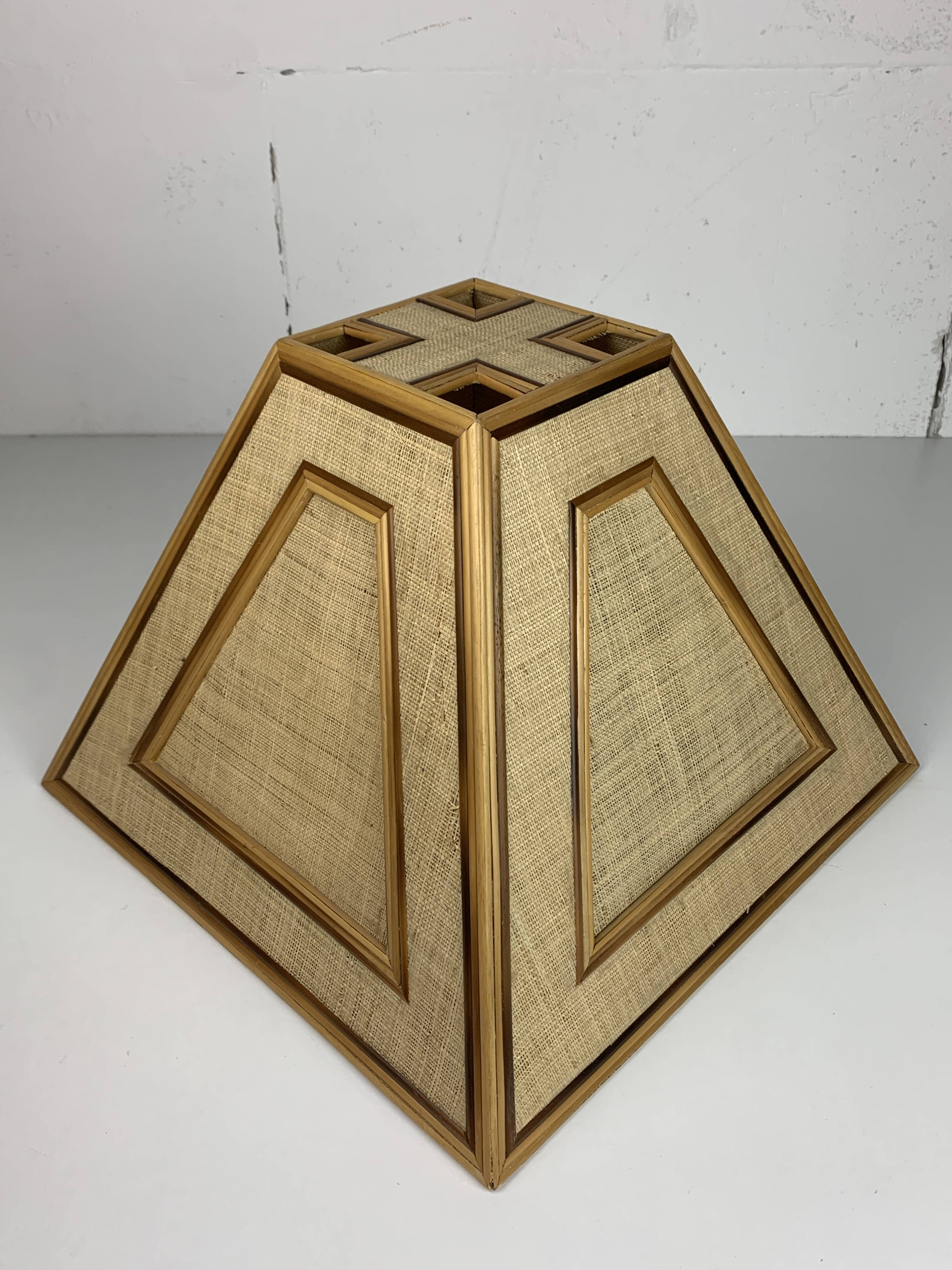 Midcentury pencil reed rattan bamboo and brass table lamp, 1970s