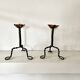 Pair of Arts & Crafts vintage antique candlesticks in wrought iron & copper