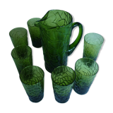 Service a lemonade pitcher and 8 glasses green glass