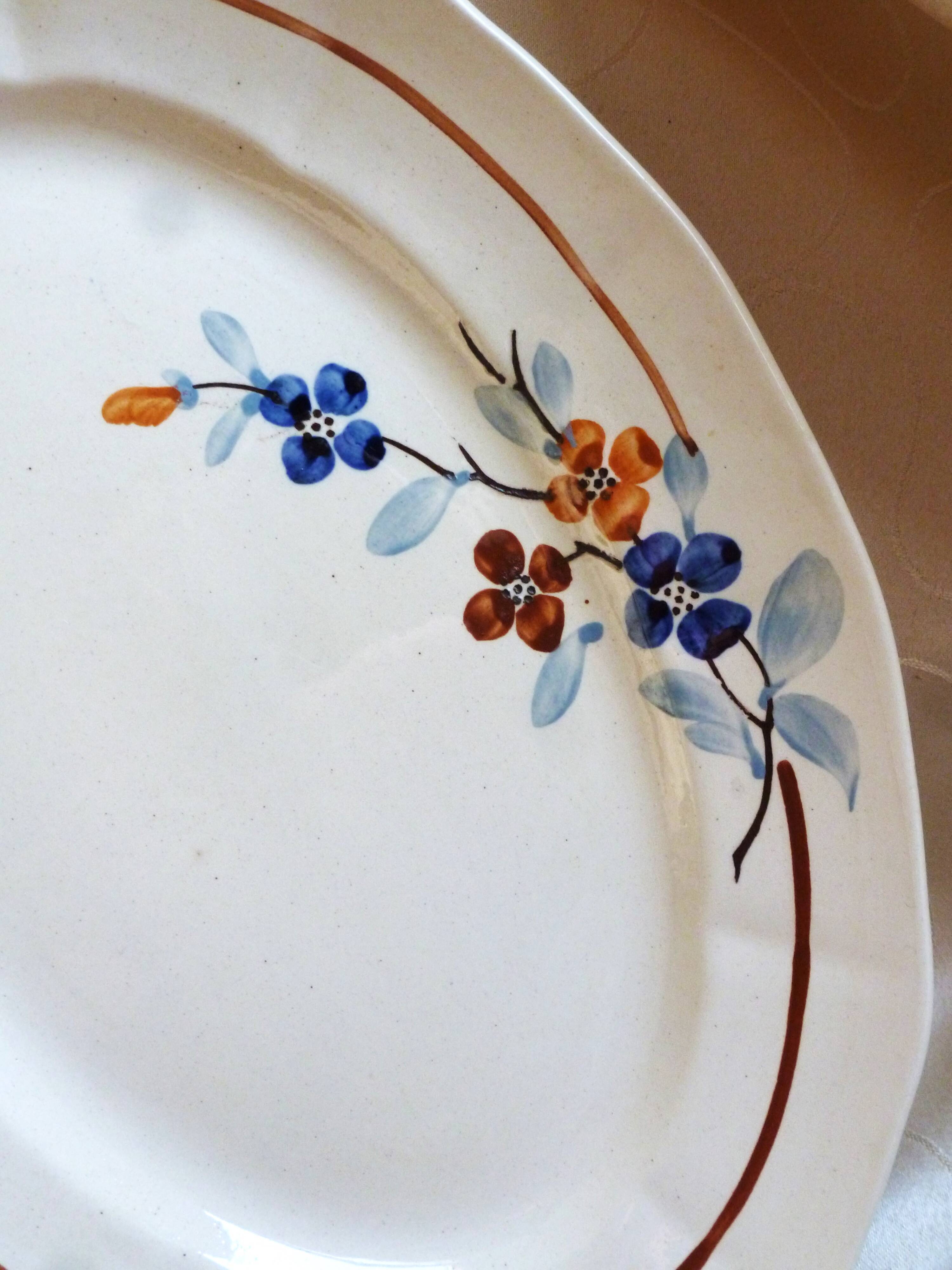 2 vintage Sarreguemines dishes, table service dishes with floral hand decoration