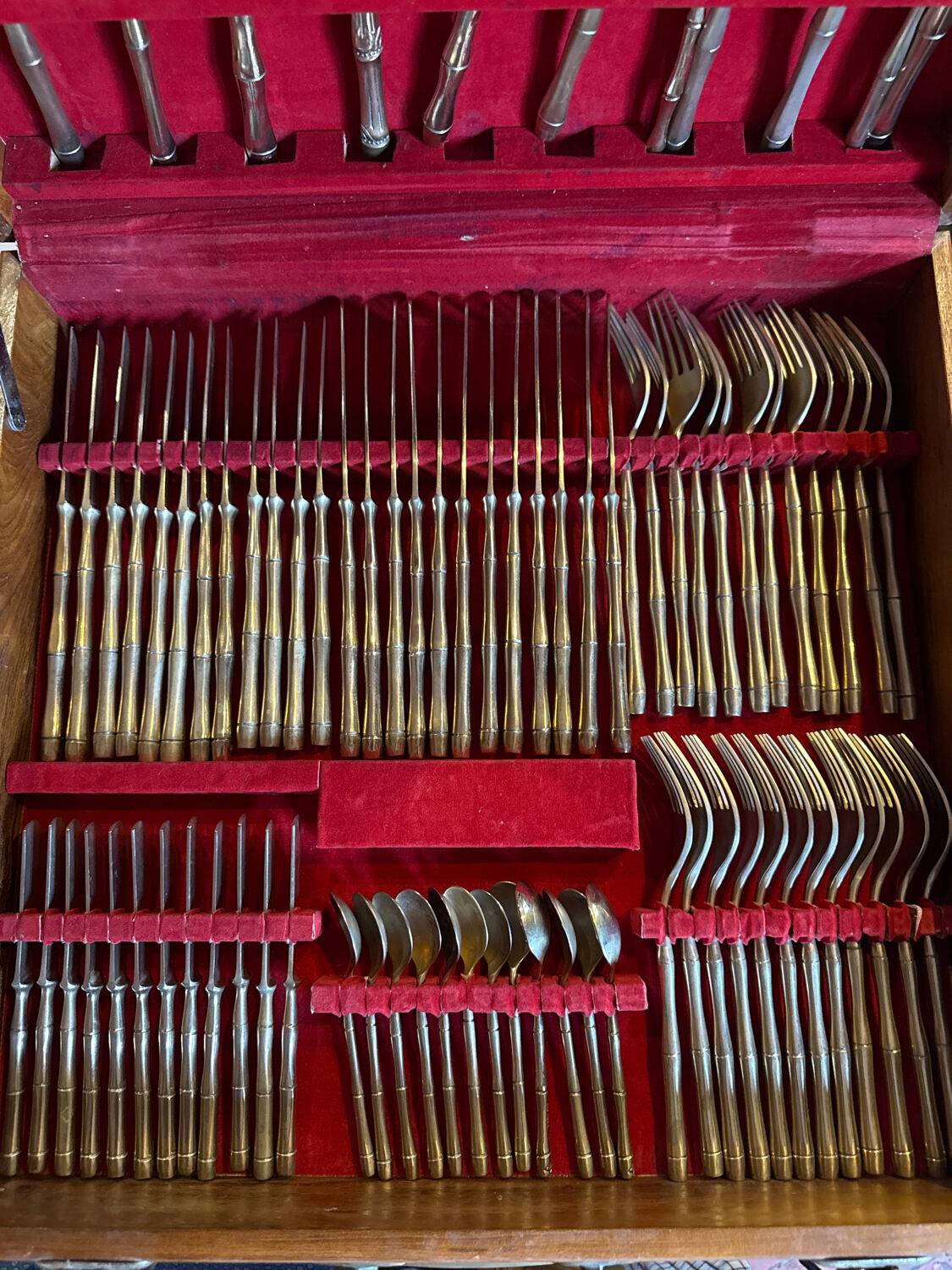 1960s bamboo brass cutlery set