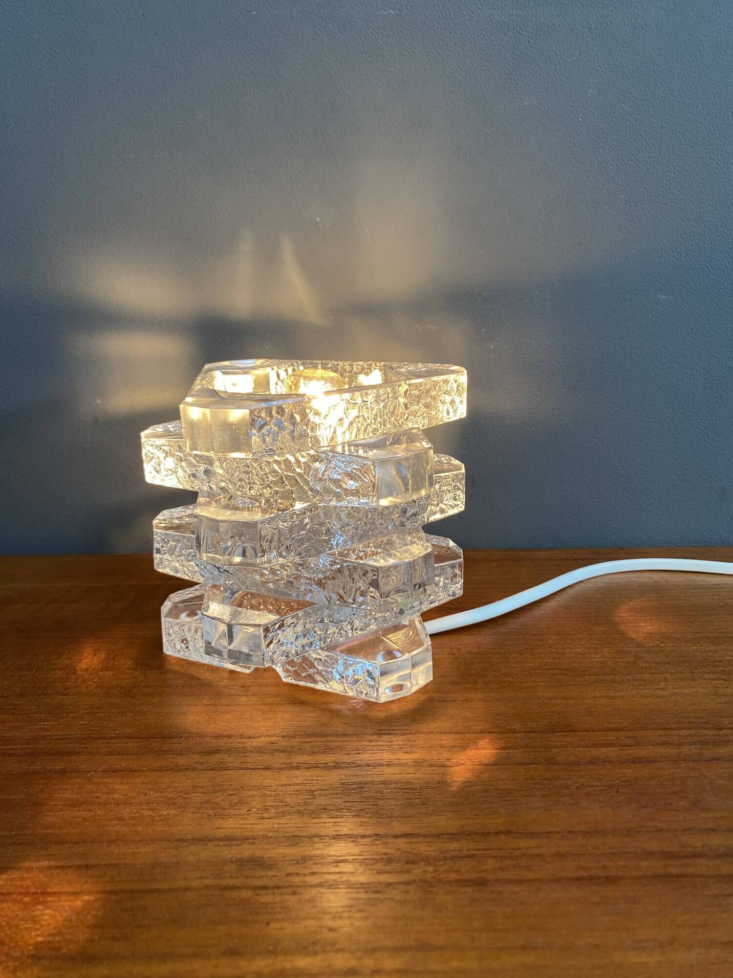 Glass table lamp by Peill & Putzler 1960s Ice cube series