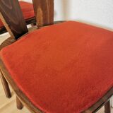 Vintage Tyrolean Dining Chairs: Set of 4, Red Fabric Seat, 1970s