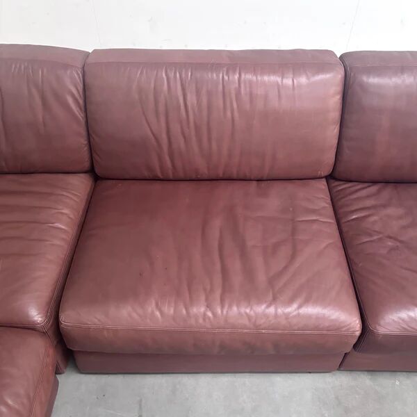 Brown leather modular sofa by De Sede; DS76, 1970s (straight)