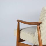 Restored scandinavian armchair "Kedzior", 1960s, cream Cord, teak