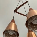 Scandinavian Boomerang chandelier from the 60s in teak, metal and glass
