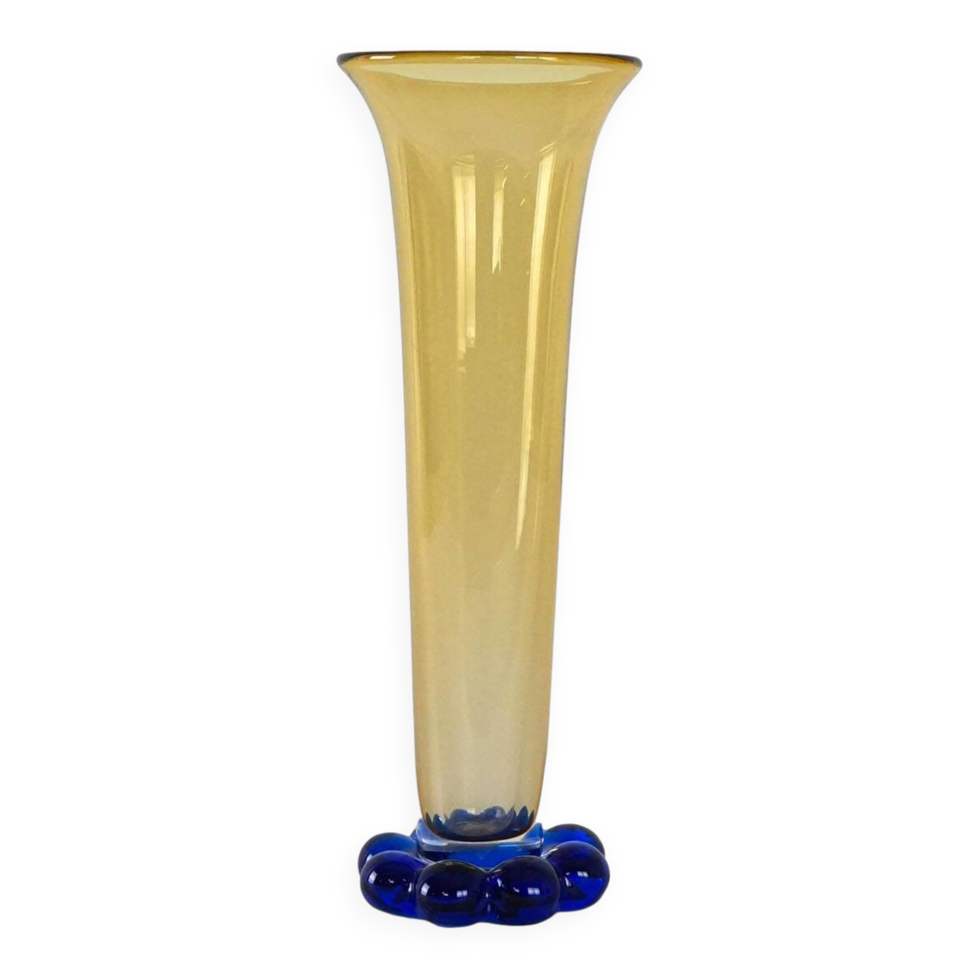 Glass vase “Amber & Cobalt Blue,” Swedish design, 1960s, manufacturer: Orre