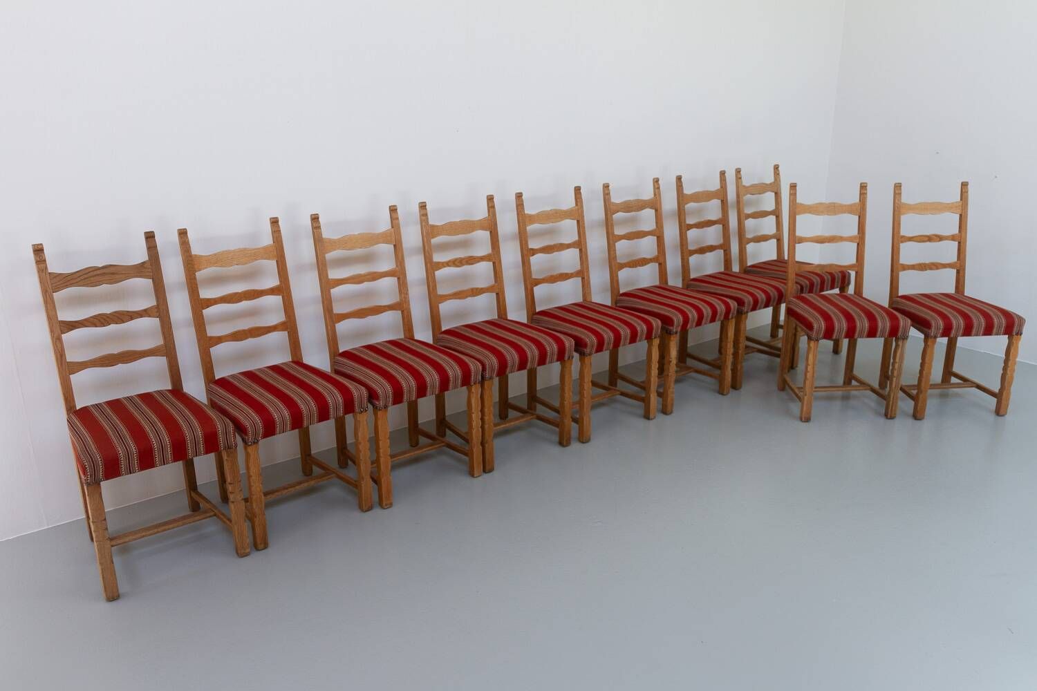 Vintage danish brutalist ladder back oak dining chairs