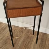 Pierre Guariche style bedside table, wood and metal, vintage, 60s