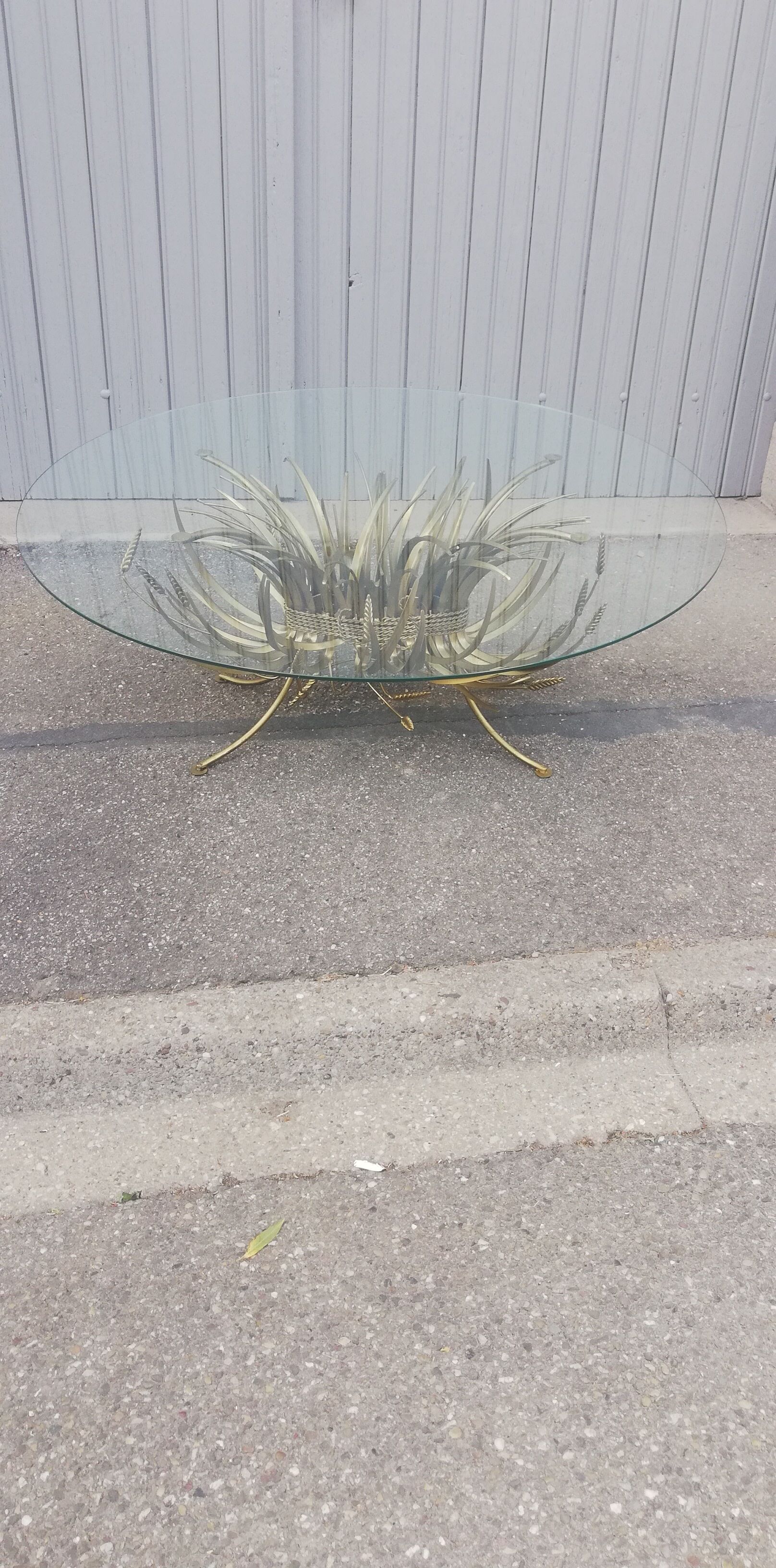 Vintage gold metal coffee table and glass top