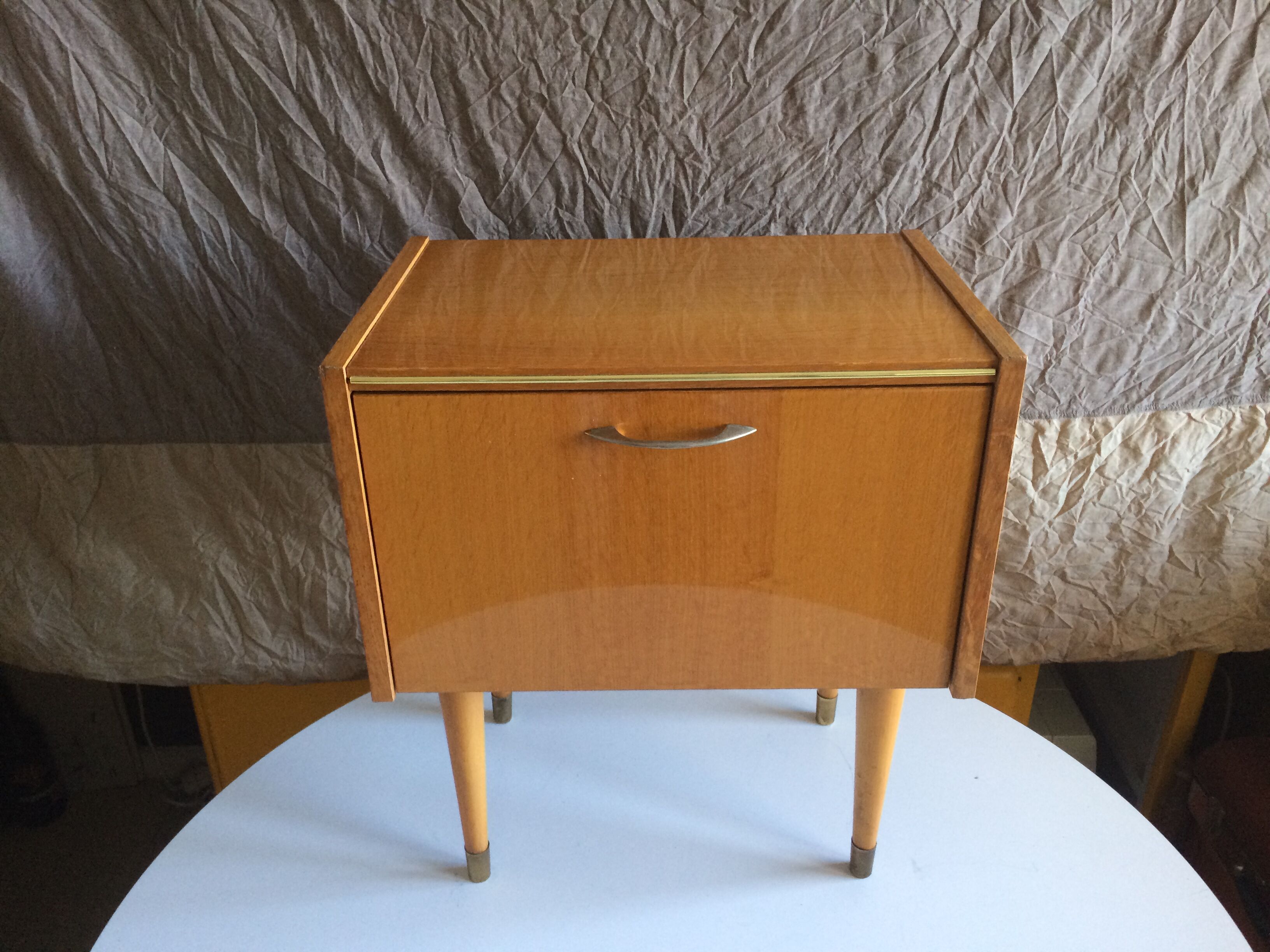 French vintage bedside in varnished blond wood 60