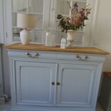Vintage pearl gray sideboard, pitch pine top